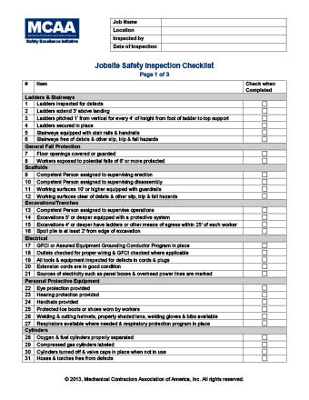 Jobsite Safety Inspection Checklist