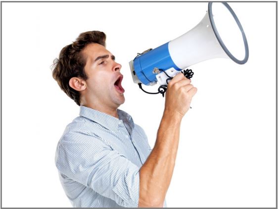 Man with electronic bullhorn