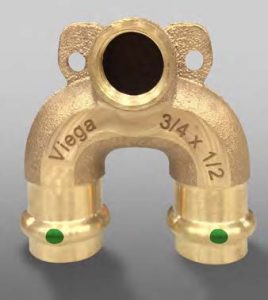 Viega’s new double drop elbow fittings allow a single fixture to generate flow through many fixtures up to the point of connection, minimizing dead legs between tees and wall penetrations that can harbor stagnant water and foster bacteria growth.