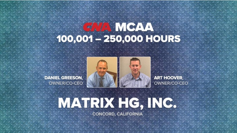 Matrix HG, Inc. Earns Top MCAA/CNA Safety Award