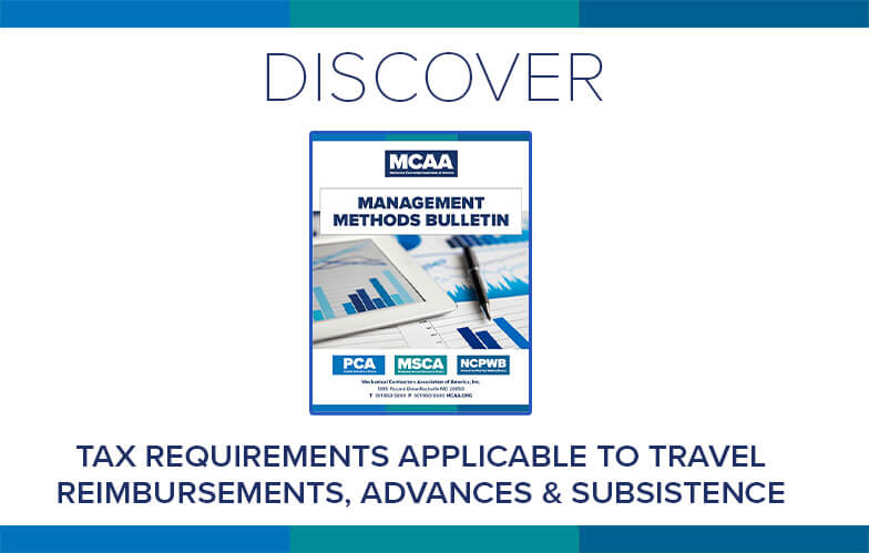 Resource Highlight: MCAA’s Tax Requirements Applicable to Travel Reimbursements, Advances and Subsistence Allowances
